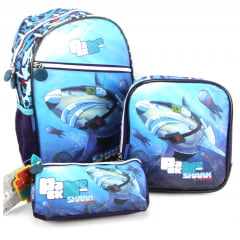 Mochila Infantil Tubarão Costas com Lancheira e Estojo Pacific 997L05