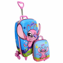 Kit Mochila de Rodinhas Angel e Stitch 3D Disney c/ Lancheira Maxtoy