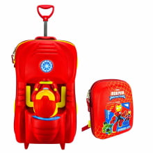 Kit Mochila de Rodinhas Homem de Ferro 3D c/ Lancheira Maxtoy Diplomata