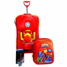 Kit Mochila de Rodinhas Homem de Ferro 3D c/ Lancheira Maxtoy Diplomata