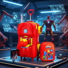 Kit Mochila de Rodinhas Homem de Ferro 3D c/ Lancheira Maxtoy Diplomata