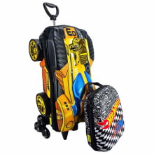 Kit Mochila de Rodinhas Hot Wheels 3D Dourada c/ Lancheira Maxtoy