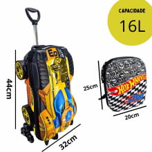 Kit Mochila de Rodinhas Hot Wheels 3D Dourada c/ Lancheira Maxtoy