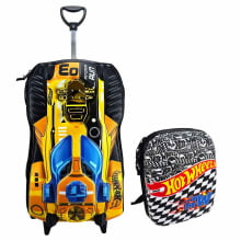 Kit Mochila de Rodinhas Hot Wheels 3D Dourada c/ Lancheira Maxtoy