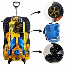Kit Mochila de Rodinhas Hot Wheels 3D Dourada c/ Lancheira Maxtoy