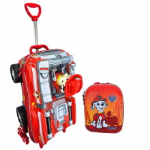 Kit Mochila de Rodinhas Patrulha Canina Marshall 3D Carro c/ Lancheira Maxtoy