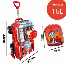Kit Mochila de Rodinhas Patrulha Canina Marshall 3D Carro c/ Lancheira Maxtoy