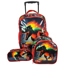 Mochila de Rodinha com Lancheira Térmica e Estojo Duplo Dino Racer Giacomin Kids GM15