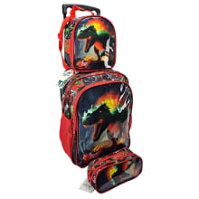 Mochila de Rodinha Dino Racer com Lancheira Térmica e Estojo Duplo - Giacomin Kids GM15